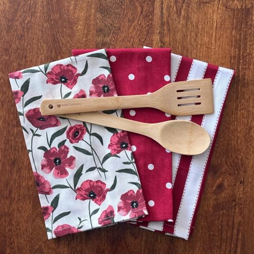Oak & Lily Set of 3 Kitchen Napkins | Dish Towels | 100% Cotton | Premium European Quality | Washable, Large Size (40 * 60cm) Kitchen Cloth for Roti, Cleaning, Drying, Wiping | Red Poppy Print - Image 1