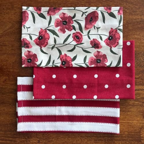 Oak & Lily Set of 3 Kitchen Napkins | Dish Towels | 100% Cotton | Premium European Quality | Washable, Large Size (40 * 60cm) Kitchen Cloth for Roti, Cleaning, Drying, Wiping | Red Poppy Print - Image 2