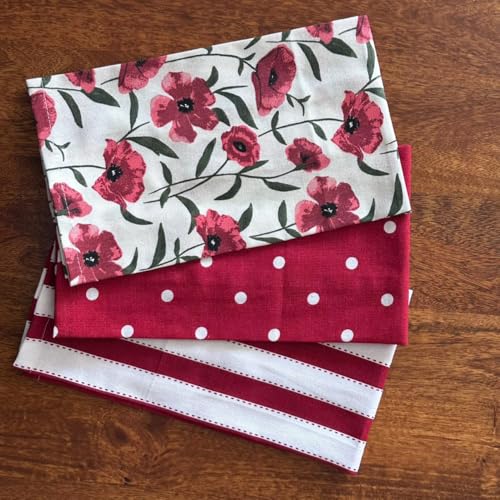 Oak & Lily Set of 3 Kitchen Napkins | Dish Towels | 100% Cotton | Premium European Quality | Washable, Large Size (40 * 60cm) Kitchen Cloth for Roti, Cleaning, Drying, Wiping | Red Poppy Print - Image 4