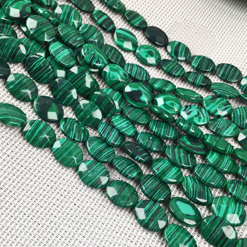 LE SKY Natural Stone Beads Oval Faceted Beading Malachite Stone Scattered Charms for Jewelry Making DIY Necklace Bracelet Accessories 12x16mm 79 inch 2 Strands - Image 3