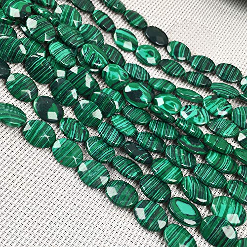 LE SKY Natural Stone Beads Oval Faceted Beading Malachite Stone Scattered Charms for Jewelry Making DIY Necklace Bracelet Accessories 12x16mm 79 inch 2 Strands - Image 1