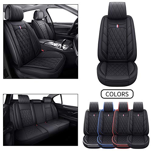Aierxuan 5 Car Seat Covers Waterproof Leather Universal Compatible with Honda CRV Civic Accord Odyssey HRV Elantra Ford Yaris Sienna Jeep Chevy Subaru Nissan Rogue Soul Toyota(Full Set, Black) - Image 2