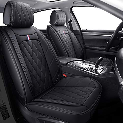 Aierxuan 5 Car Seat Covers Waterproof Leather Universal Compatible with Honda CRV Civic Accord Odyssey HRV Elantra Ford Yaris Sienna Jeep Chevy Subaru Nissan Rogue Soul Toyota(Full Set, Black) - Image 1
