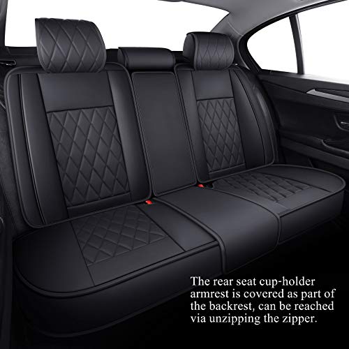 Aierxuan 5 Car Seat Covers Waterproof Leather Universal Compatible with Honda CRV Civic Accord Odyssey HRV Elantra Ford Yaris Sienna Jeep Chevy Subaru Nissan Rogue Soul Toyota(Full Set, Black) - Image 4