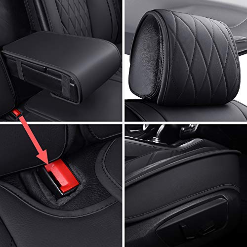 Aierxuan 5 Car Seat Covers Waterproof Leather Universal Compatible with Honda CRV Civic Accord Odyssey HRV Elantra Ford Yaris Sienna Jeep Chevy Subaru Nissan Rogue Soul Toyota(Full Set, Black) - Image 5