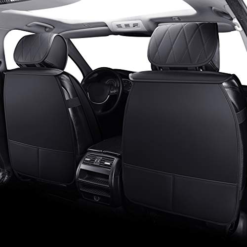 Aierxuan 5 Car Seat Covers Waterproof Leather Universal Compatible with Honda CRV Civic Accord Odyssey HRV Elantra Ford Yaris Sienna Jeep Chevy Subaru Nissan Rogue Soul Toyota(Full Set, Black) - Image 3