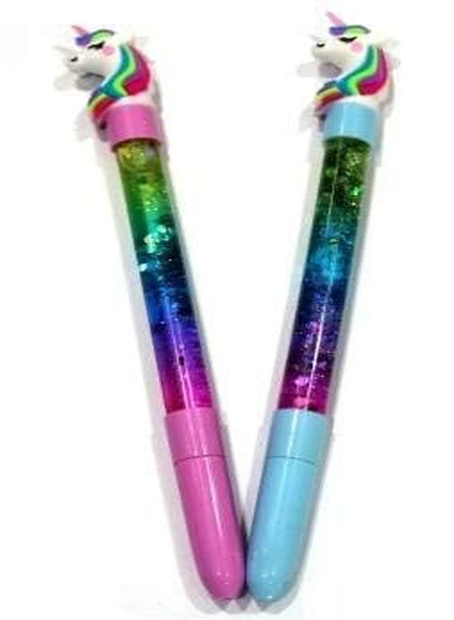 GOLD MAX Unicorn Glitter Pens Beautiful Designer Unicorn Magic Wand Gel Pen Birthday Return Gift For Kids (Pack Of 2)., Blue - Image 1
