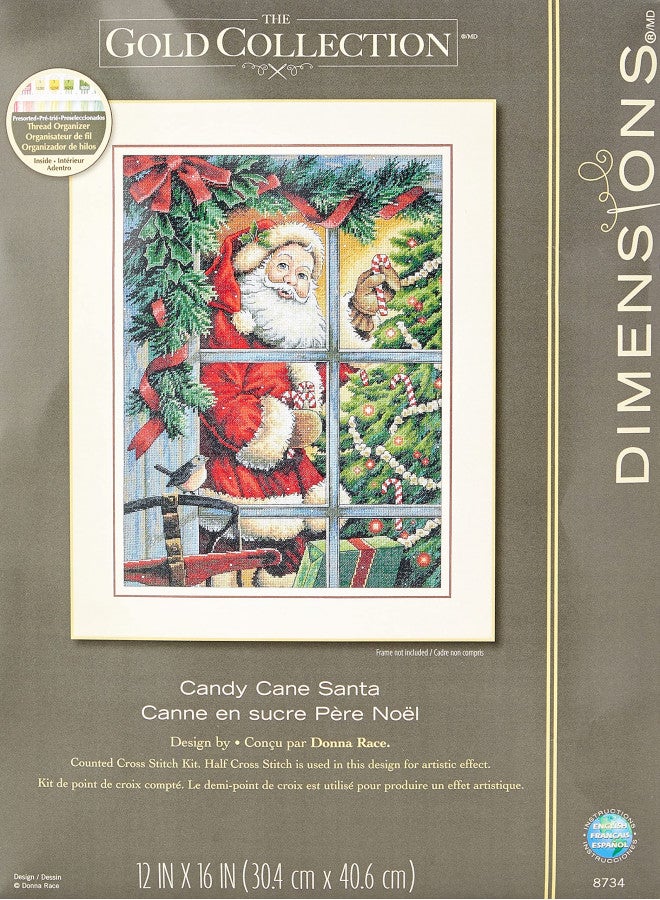 Dimensions Counted Cross Stitch Kit, Candy Cane Santa Christmas Cross Stitch, 16 Count Dove Grey Aida, 12'' x 16'' - Image 1