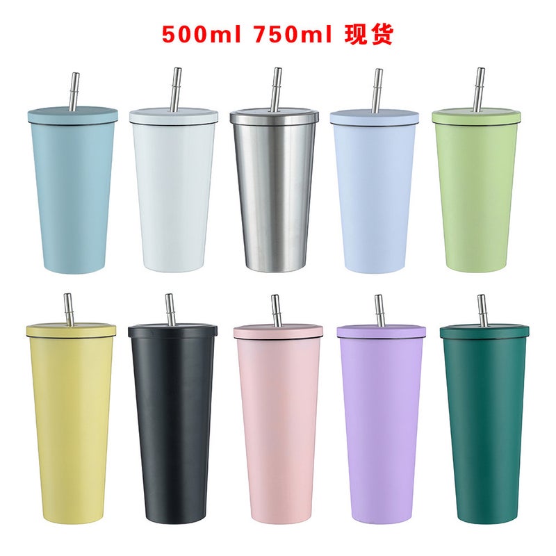 304 Stainless Steel Straw Cup Portable Coffee Cup Straw Cup Large Capacity Car Straw Gift Thermos Cup - Image 2