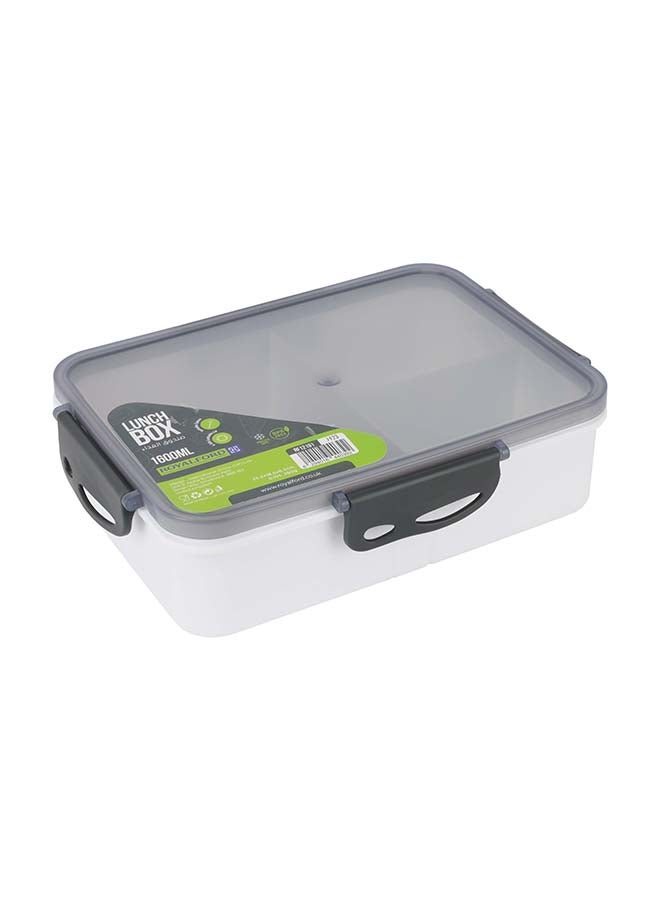 Royalford 1600ml Rectangular Lunch Box with transparent lid, spoon, holder, and 3 compartments - RF12191 | Plastic, leak-proof, high heat-retaining. Freezer-safe, non-toxic. Grey/White 280grams - Image 3