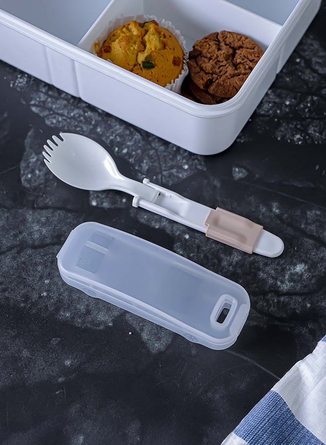 Royalford 1600ml Rectangular Lunch Box with transparent lid, spoon, holder, and 3 compartments - RF12191 | Plastic, leak-proof, high heat-retaining. Freezer-safe, non-toxic. Grey/White 280grams - Image 4