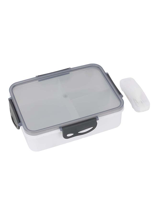 Royalford 1600ml Rectangular Lunch Box with transparent lid, spoon, holder, and 3 compartments - RF12191 | Plastic, leak-proof, high heat-retaining. Freezer-safe, non-toxic. Grey/White 280grams - Image 5
