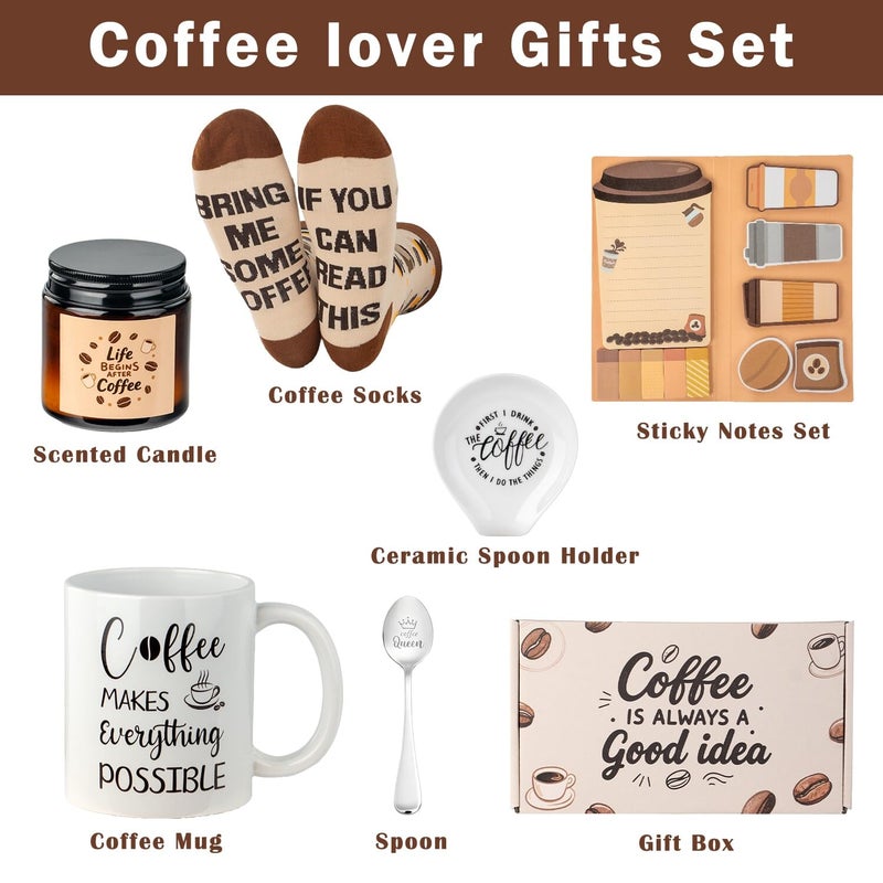 Ithmahco Coffee Lover Gifts for Women Men - Includes Mug Spoon Rest Holder Candle Socks Sticky Notes Set, Coffee Gift Basket for Birthday Galentines Valentines Day Christmas Thanksgiving Gift Ideas - Image 2