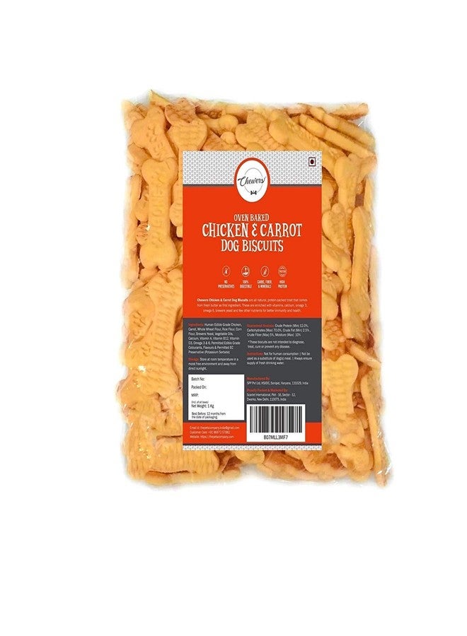 Chewers Oven Baked Real Chicken & Carrot Dog Biscuits, Chicken Flavour, Dog Treat 1 Kg (Pack of 4) - Image 1