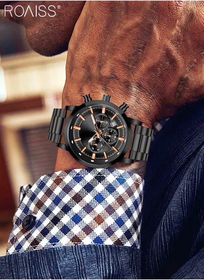 roaiss - Men's Watch Fashion Luxury Chronograph Quartz Watch Metal Stainless Steel Strap Waterproof Sports Luminous Wristwatch as Gift for Male - Image 1