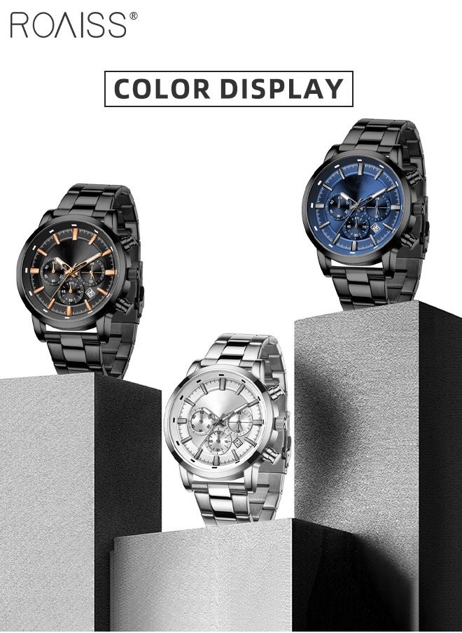 roaiss - Men's Watch Fashion Luxury Chronograph Quartz Watch Metal Stainless Steel Strap Waterproof Sports Luminous Wristwatch as Gift for Male - Image 1