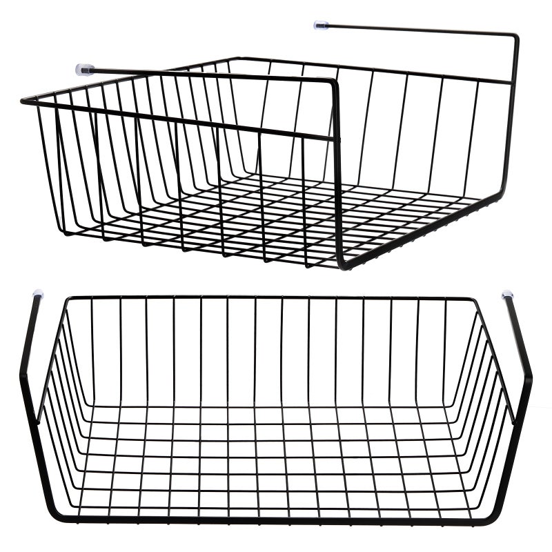 Tebery 2 Pack Black Under Shelf Wire Basket Hanging Storage Baskets Under Cabinet Addon Storage Racks Slidein Baskets Organizer for Kitchen Pantry Desk Bookshelf