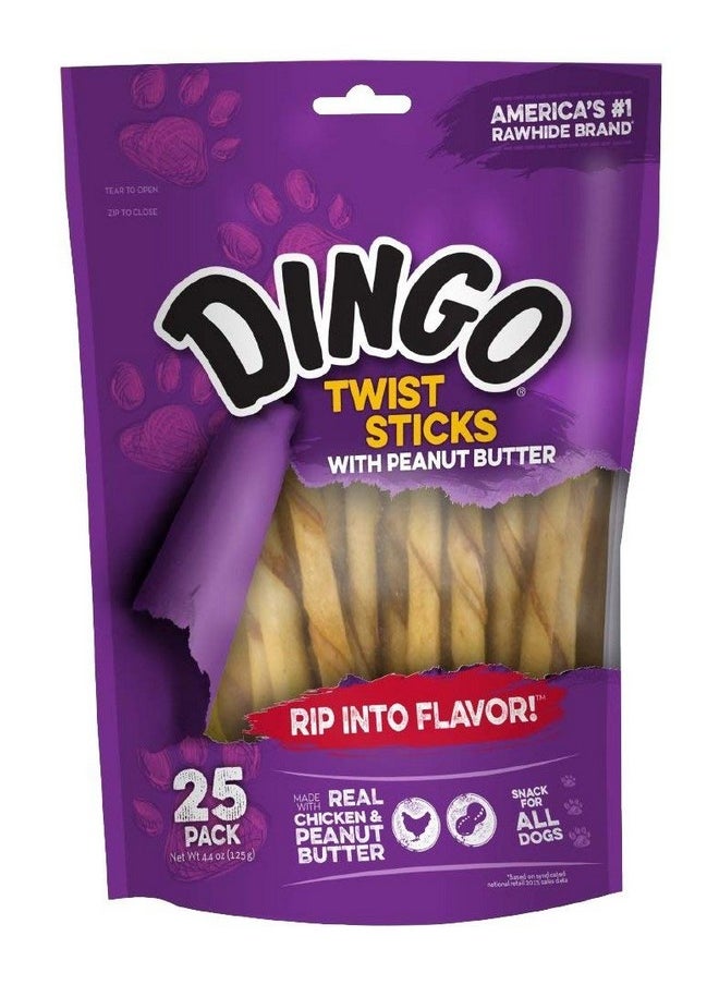 دينغو أعواد Dingo Twist مع زبدة الفول السوداني؛ مكافآت من جلد البقر الخام للكلاب الصغيرة والمتوسطة والكبيرة، 25 قطعة  - Image 1