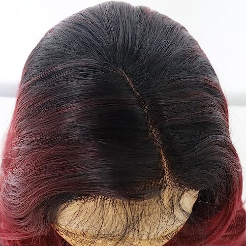 Ebingoo + Wig Cap 26 Inch Burgundy Lace Front Wigs with Dark Roots Wine Red Lace Front Wig With Baby Hair Ombre Red Lace Front Wigs for Women Daily Wear Party - Image 5