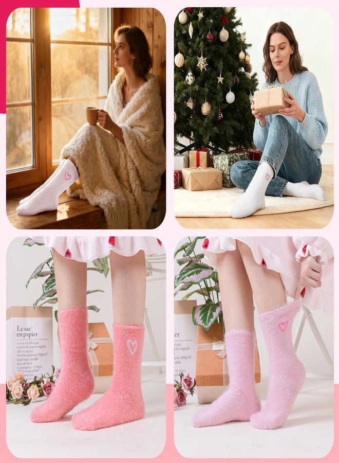 Velice Fuzzy Socks For Women Fluffy Cozy Slipper Pink Heart Bow Warm Winter Home Sleeping Thick Comfy Socks 5 Pairs, Heart-pink Series, One size - Image 5