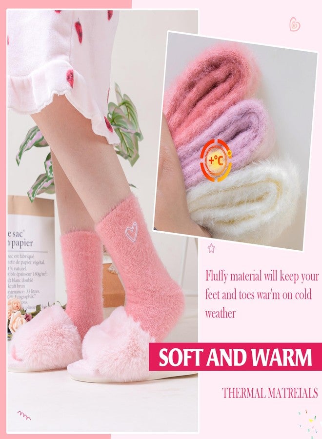 Velice Fuzzy Socks For Women Fluffy Cozy Slipper Pink Heart Bow Warm Winter Home Sleeping Thick Comfy Socks 5 Pairs, Heart-pink Series, One size - Image 2