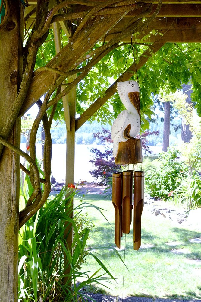 Cohasset Gifts Bamboo Wind Chime | #115P | "Pickford" Pelican Bamboo Wind Chime | Nautical, Outdoor, Home Décor for Decks, Garden, Porch | Pelican Approximately 14" | Hand Carved Distressed White Finish | - Image 2