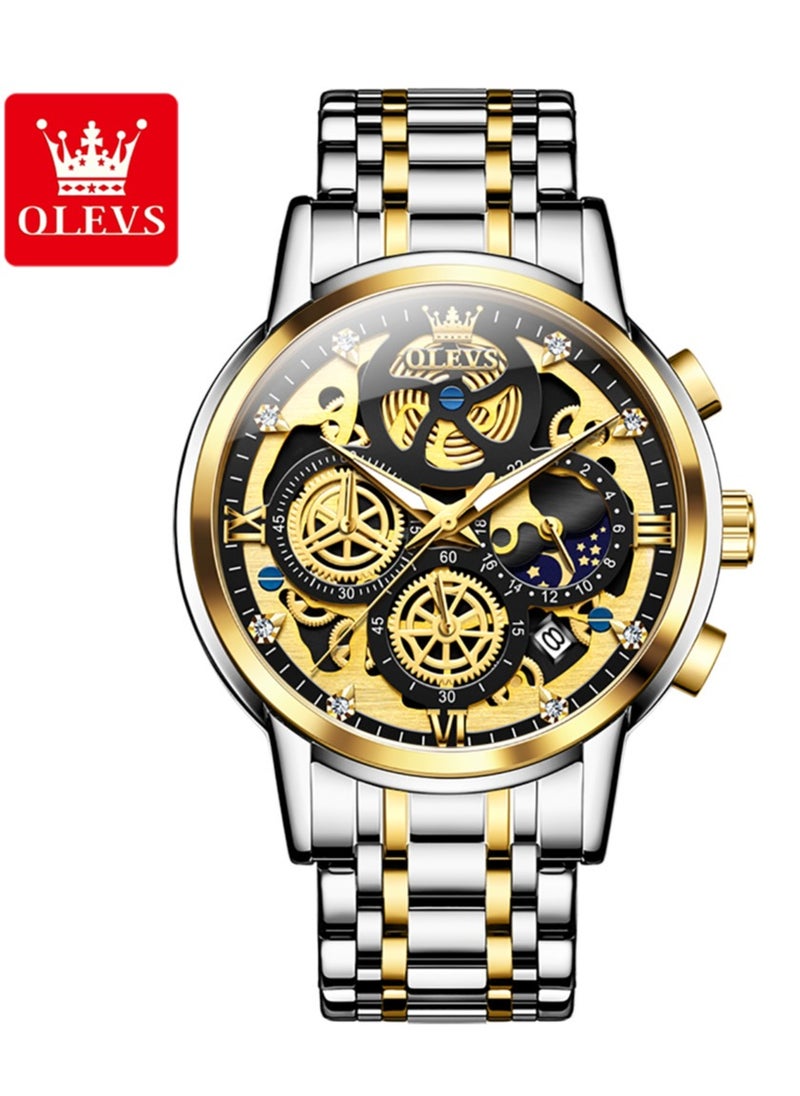 OLEVS - Watches For Men Fashion Stainless Steel Quartz Chronograph Water Resistant Watch Silver 9947 - Image 1