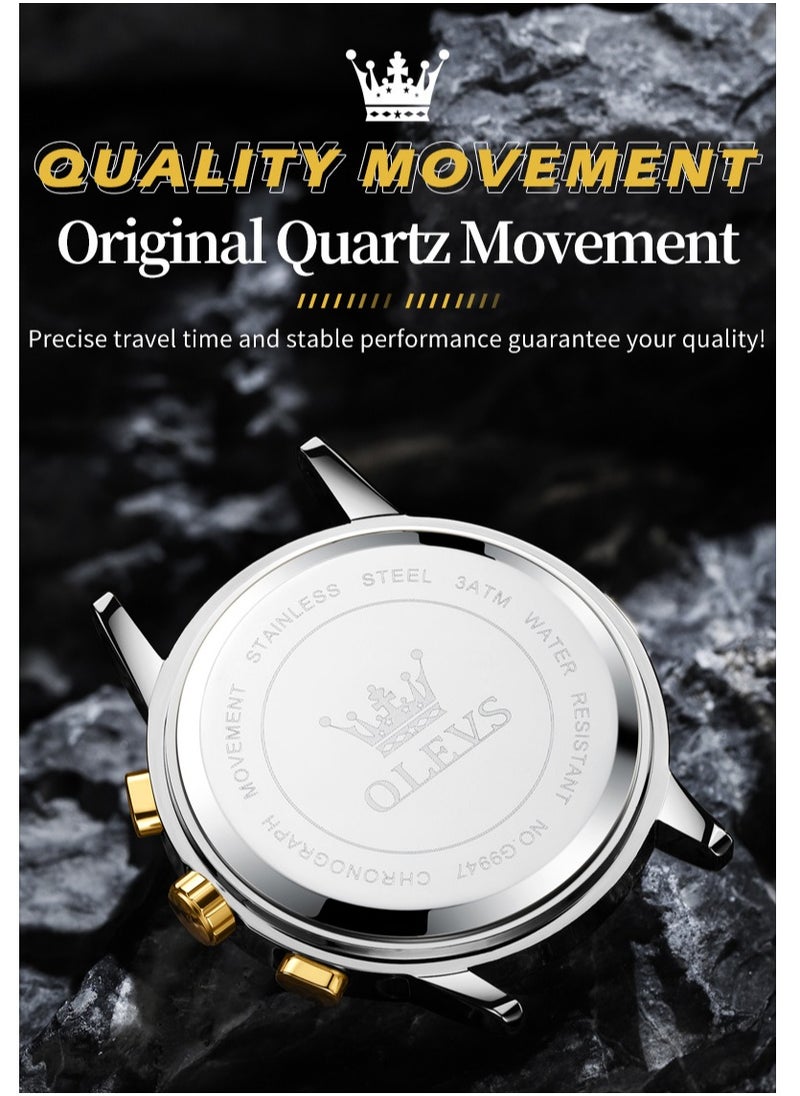 OLEVS - Watches For Men Fashion Stainless Steel Quartz Chronograph Water Resistant Watch Silver 9947 - Image 1
