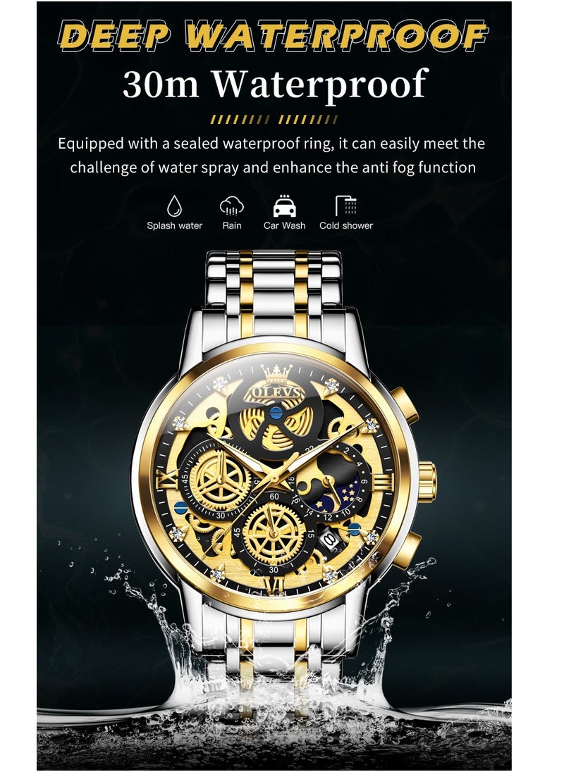 OLEVS - Watches For Men Fashion Stainless Steel Quartz Chronograph Water Resistant Watch Silver 9947 - Image 1