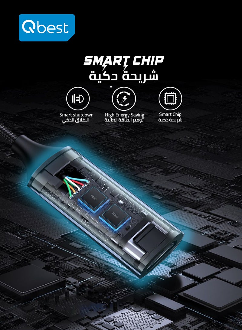 Qbest 3A Superfast USB to Micro Data Cable 2M – High-Speed Data Transfer, Quick Charge, Durable Nylon Design - Black - Image 2