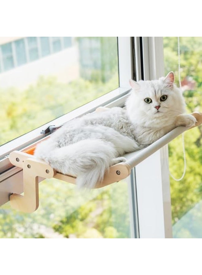 Cat Window Perch Lounge Mount Hammock Window Seat Bed Shelves for Indoor Cats No Drilling No Suction Cup (Orange/Grey) - Image 1
