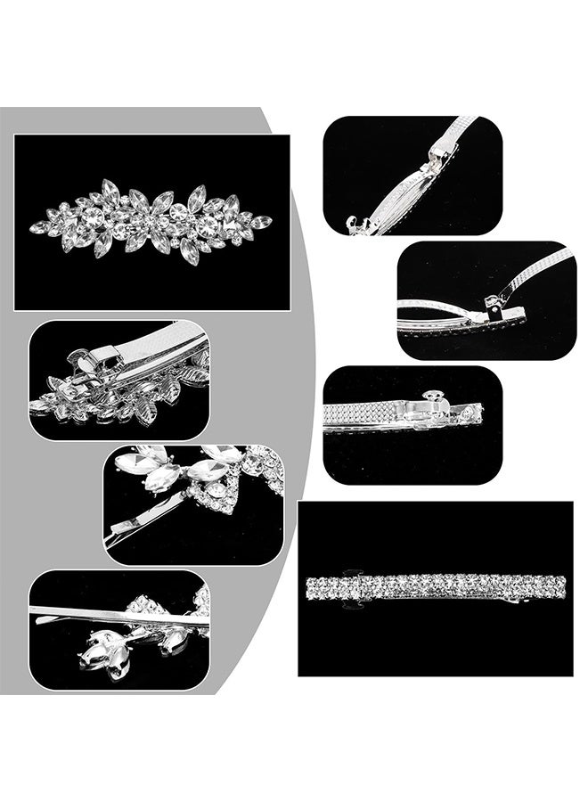 Lemon 4 Pcs Rhinestone Hair Clip, Sparkly Bling Bridal Wedding Leaf Hairpin, Silver Fashion French Jewelry - Image 3