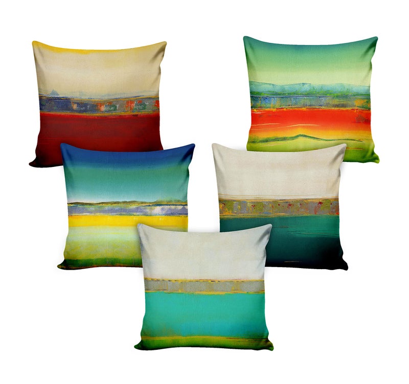 Ultimate Trends Premium Polyester Digital Modern Printed Cushion Cover For Living Room Couch Bed Single Sofa Set Of 5 (16 X 16 Inches, Green Maroon), 200 TC - Image 2