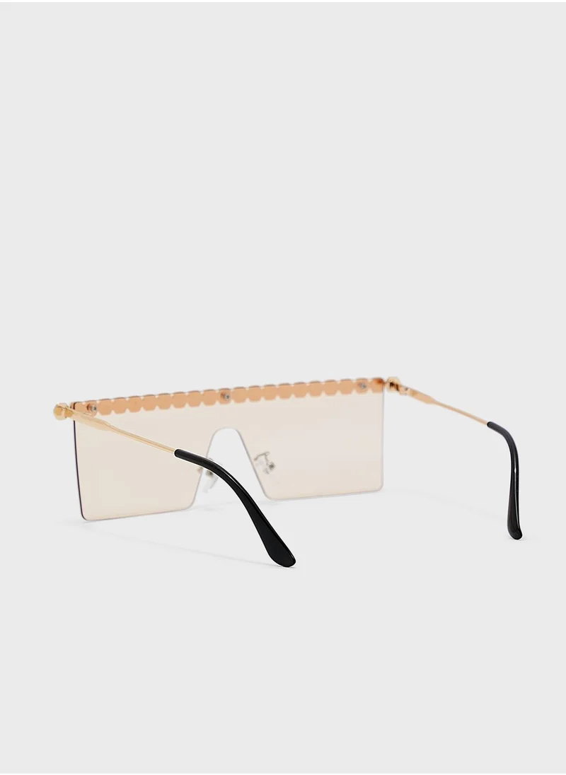 Ginger Coloured Jewel Trim Shield Sunglasses