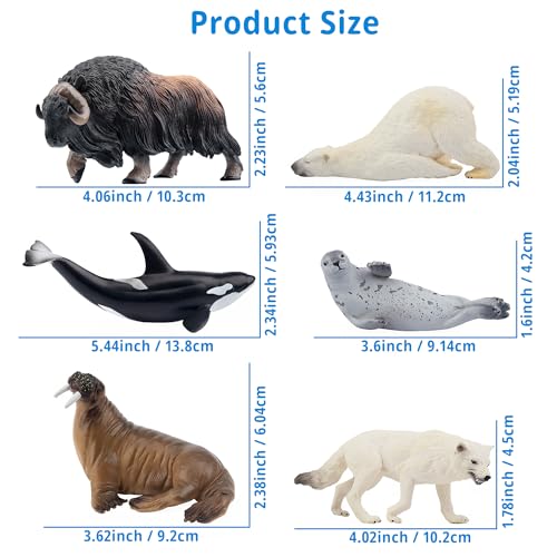 Toymany 12PCS 4-7" Large Polar Animals Figurines, Plastic Arctic Animal Toy Preschool Set Includes Polar Bear,Caribou,Whales,Walrus, Cake Toppers Christmas Birthday Toys Gift for Kids Toddlers - Image 3