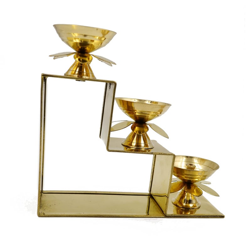 CraftVatika CraftVatika Brass Lotus Diya Oil Puja Lamp Piller Stand 3 Step Diya for Home Temple Pooja Articles Decor Gifts 1Pcs - Image 5