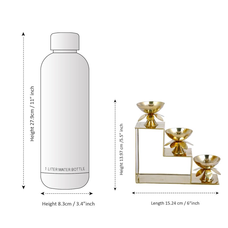 CraftVatika CraftVatika Brass Lotus Diya Oil Puja Lamp Piller Stand 3 Step Diya for Home Temple Pooja Articles Decor Gifts 1Pcs - Image 3