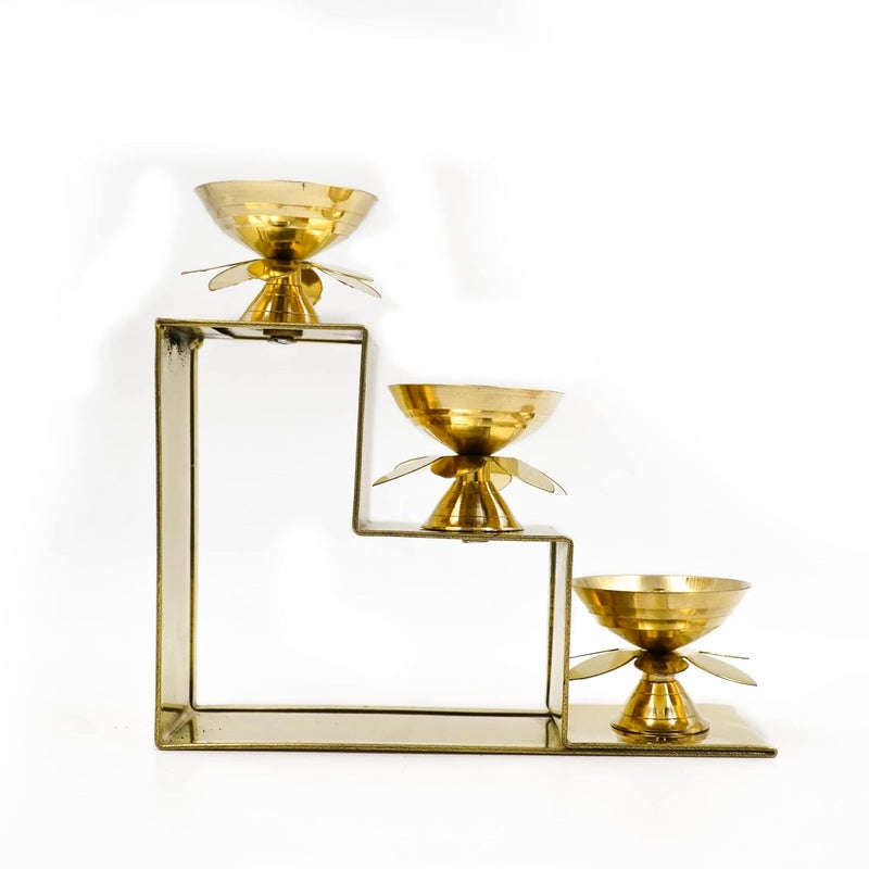 CraftVatika CraftVatika Brass Lotus Diya Oil Puja Lamp Piller Stand 3 Step Diya for Home Temple Pooja Articles Decor Gifts 1Pcs - Image 2