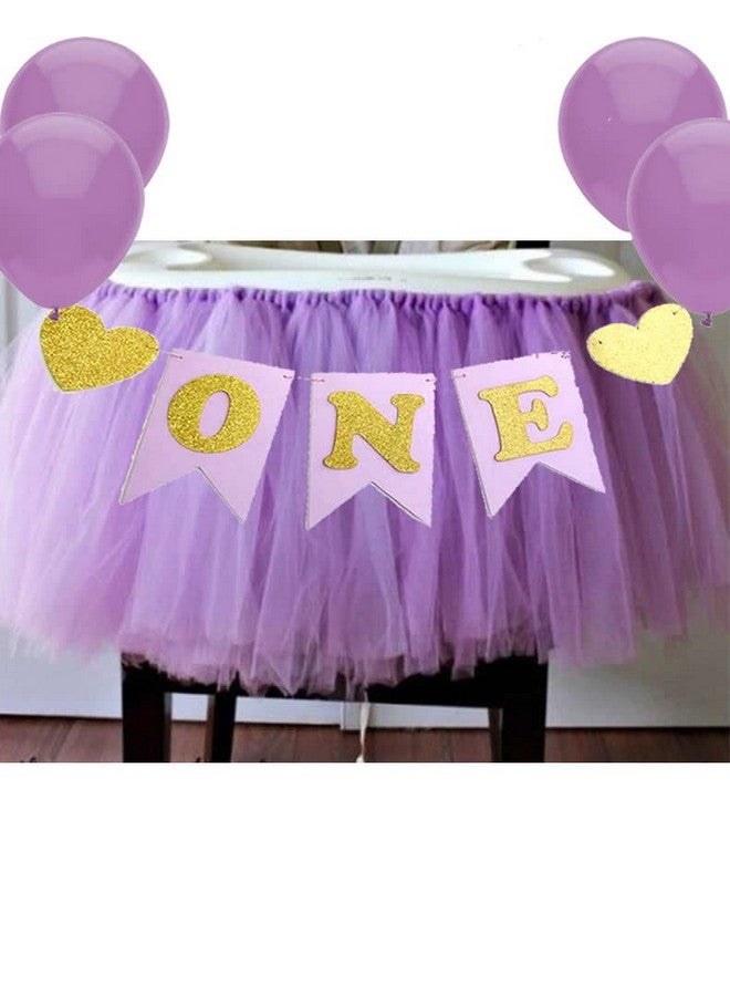 Alemon Purple 1st Birthday Baby Tutu for High Chair Decoration and "ONE" Pennant Mermaid Happy Birthday for Highchair - Image 1