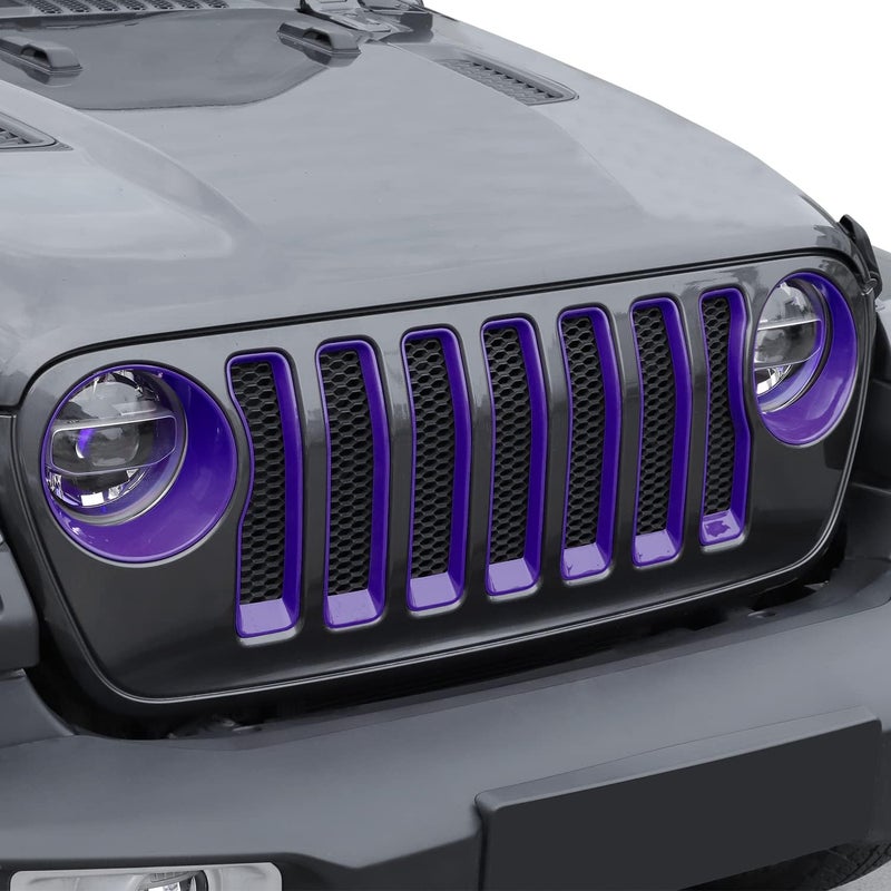JeCar Front Grill Inserts & Headlight Trim Cover for Jeep Wrangler 2018-2023 JL & Unlimited, Purple - Image 5
