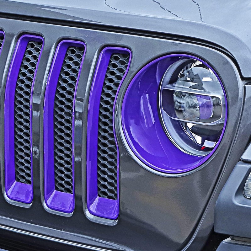 JeCar Front Grill Inserts & Headlight Trim Cover for Jeep Wrangler 2018-2023 JL & Unlimited, Purple - Image 4