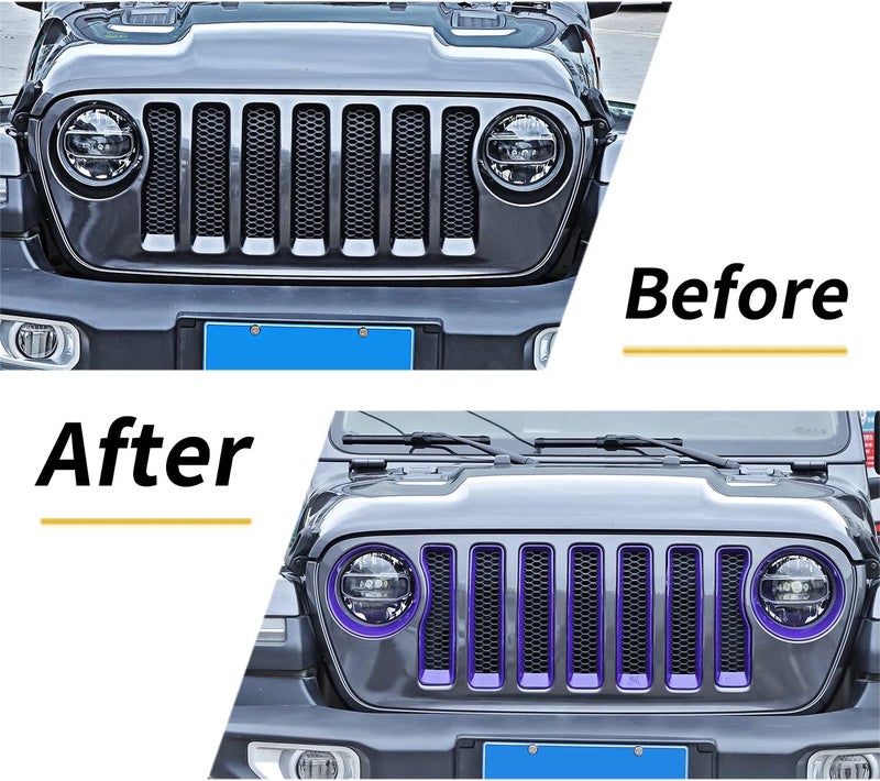 JeCar Front Grill Inserts & Headlight Trim Cover for Jeep Wrangler 2018-2023 JL & Unlimited, Purple - Image 3