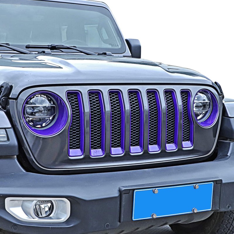 JeCar Front Grill Inserts & Headlight Trim Cover for Jeep Wrangler 2018-2023 JL & Unlimited, Purple - Image 1