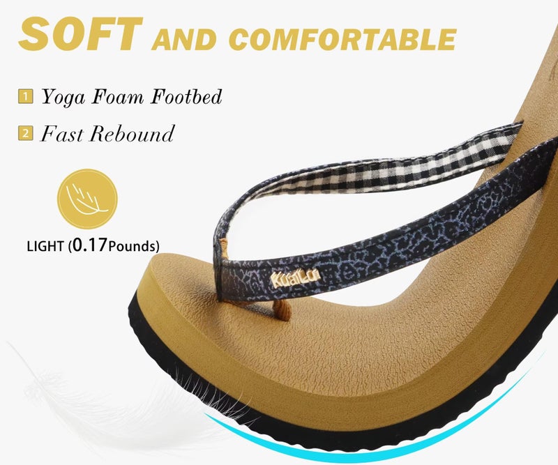 KuaiLu Womens Arch Support Flip Flops Comfortable Yoga Mat Slip on Leather Walking Thong Cushion Sandals Summer Beach Orthotic Slides Travel Essentials Indoor Outdoor Slippers Shoes Black Khaki Size 9 - Image 3