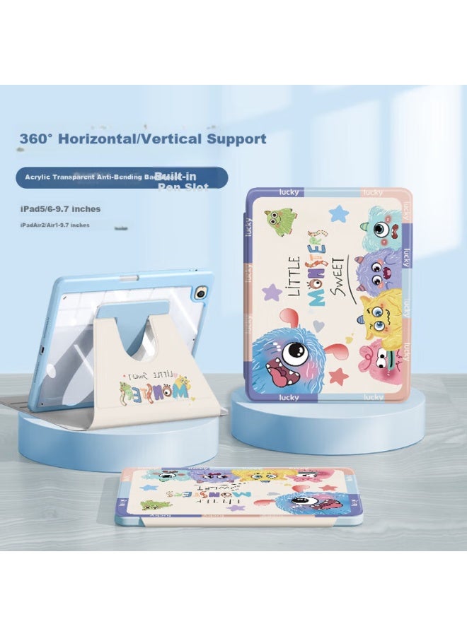 Sehan World Han Suitable For Ipad 9.7 Inch Protective Case Ipad 6/5 Generation 2017/2018/Air 2/1 With Pen Slot Rotating Horizontal And Vertical Support Anti-Fall Anti-Bend Cartoon Colorful Painting Silicone - Image 1