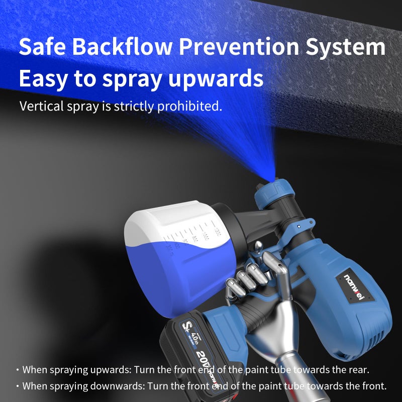 NANWEI Cordless Paint Sprayer with 2 Batteries, HVLP Spray Gun with 1200ML Container,with 4 Nozzles and 3 Patterns,Paint Sprayer Gun for House Furniture Cabinets Painting (with Battery) - Image 5