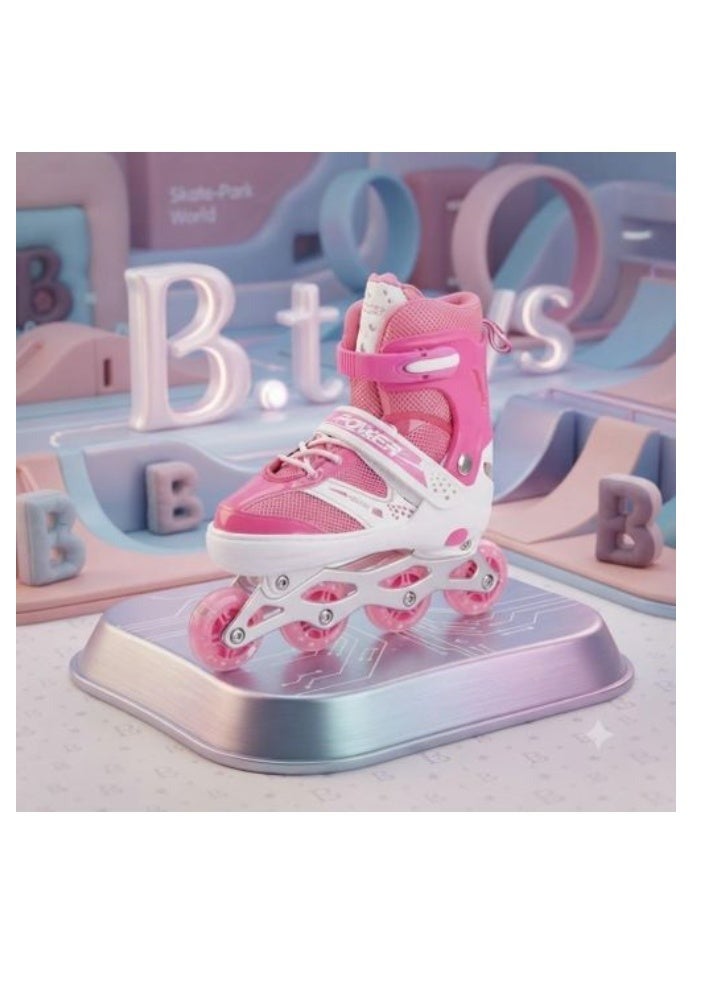 Adjustable Pink Inline Skates with Breathable Padding and Smooth Wheels