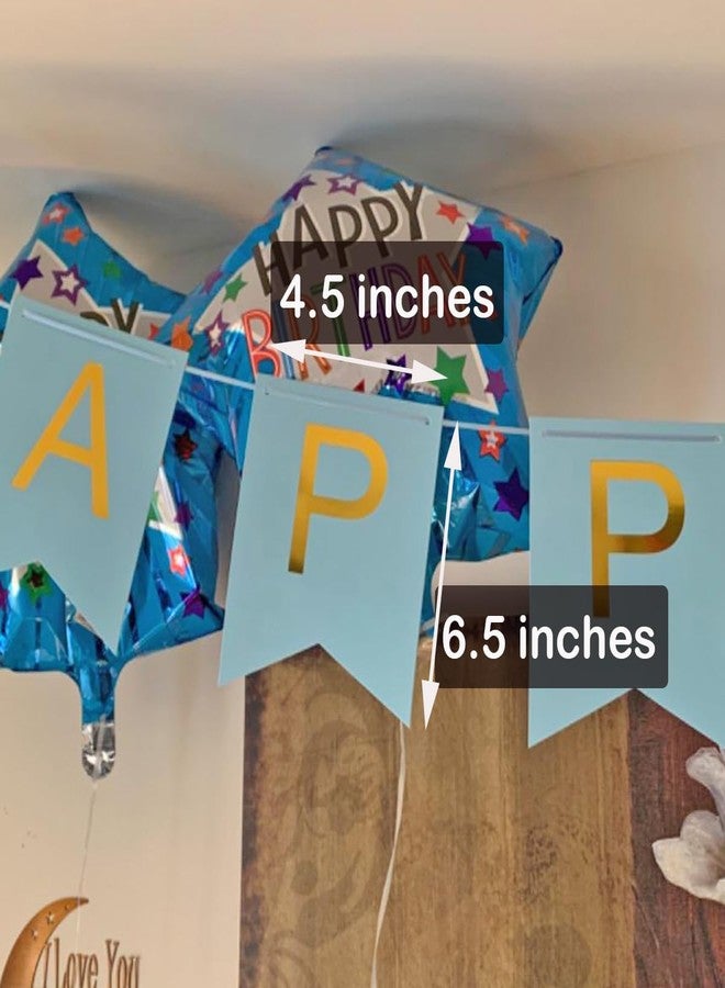 Blukey Teal Happy Birthday Banner With Shiny Gold Letters, Swallowtail Design Hanging Signs Party Decorations - Image 2