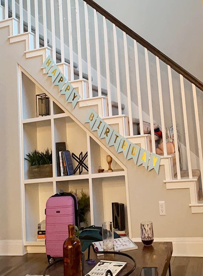 Blukey Teal Happy Birthday Banner With Shiny Gold Letters, Swallowtail Design Hanging Signs Party Decorations - Image 3