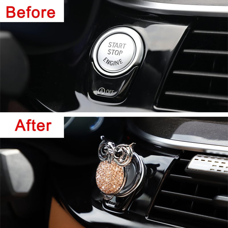 Push Start Button Cover, Bling Crystal Engine Start Stop Button Cover, Car Accessories for Owl Interior Decoration Rhinestone Sticker - Image 4